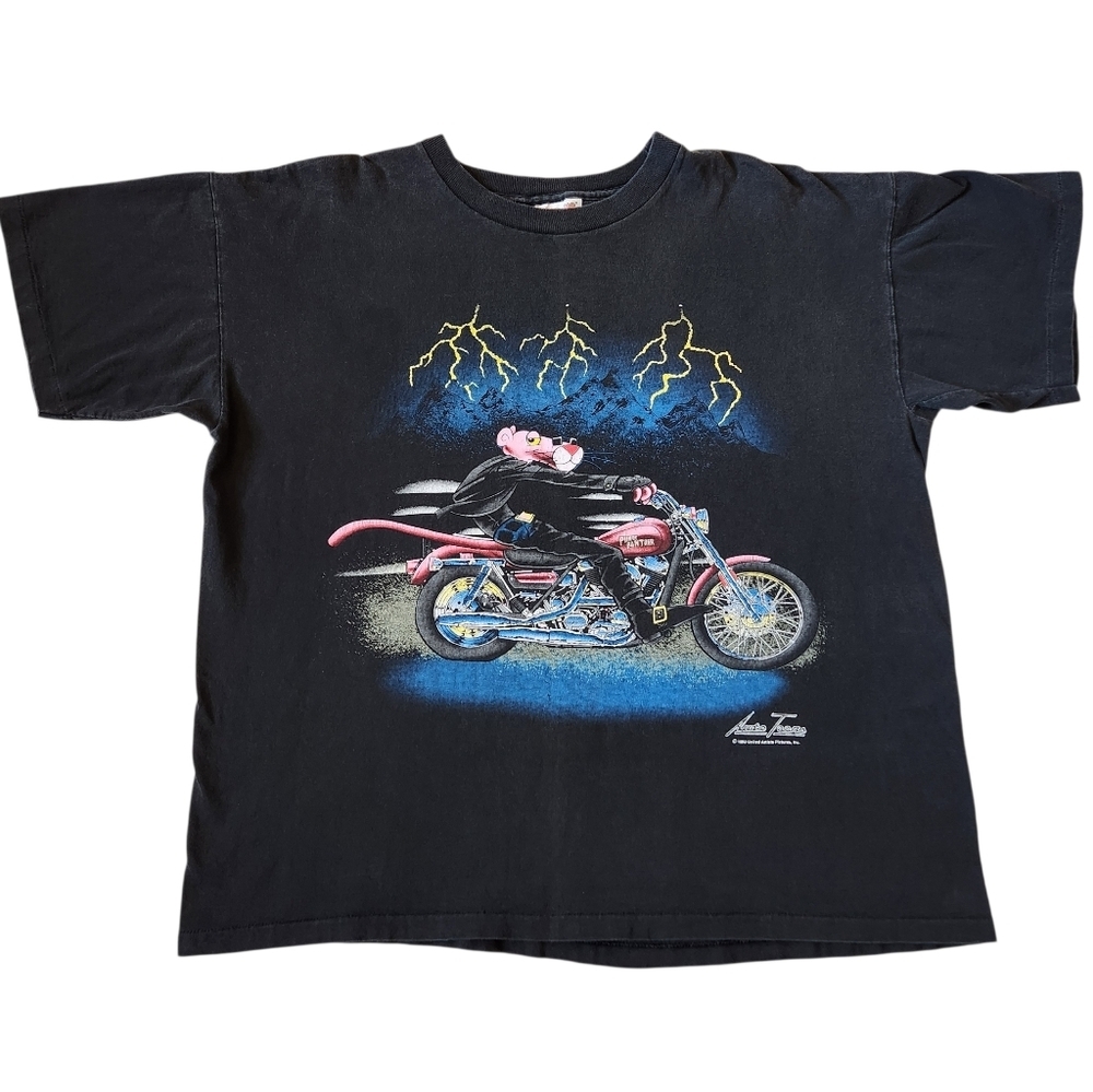 Vintage 90s Pink Panther Biker Single Stitch Grunge Tshirt Sz XL